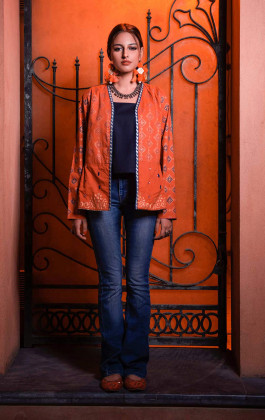 Rust And Purple Women Dyed Coat 